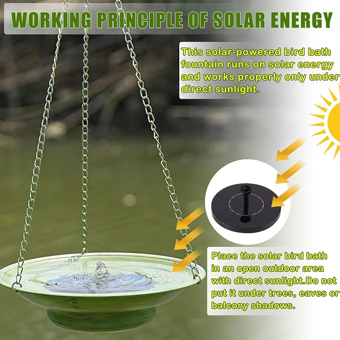 30" H*12.4" W Solar Fountain Hanging Bird Bath, Metal Bird Bath Bubbler, Outdoor Bird Bath Bowl, for Outdoors Garden Patio Decor.