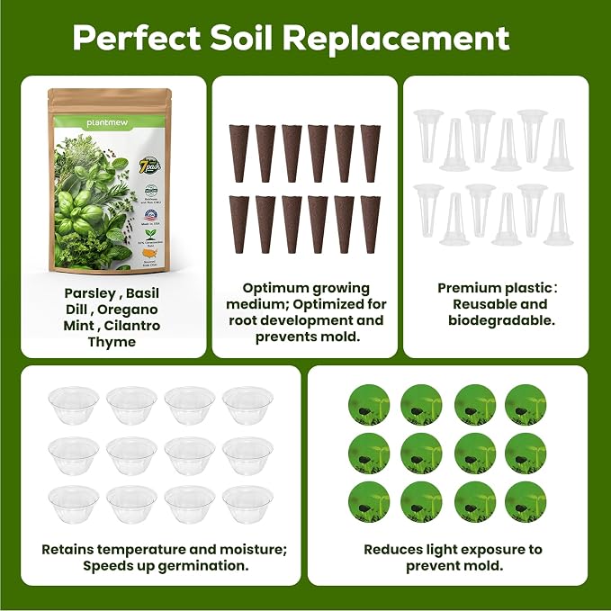 12 Pods Herbs Green Seed Pod Kit for AeroGarden, Ahopegarden Hydroponics Growing System, 1000+ Seeds of Basil, Parsley, Thyme, Mint, Cilantro, Dill, Oregano