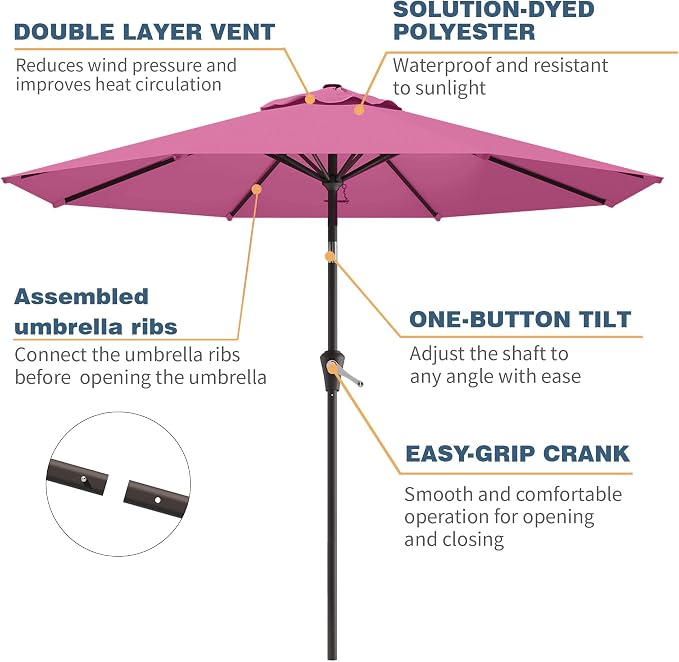 10FT Patio Umbrella, Outdoor Umbrella with Push Button Tilt and Crank, 8 Sturdy Ribs, UV Protection & Waterproof Market Umbrella for Pool, Backyard, Beach,Deck