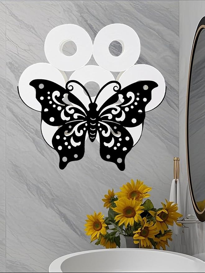 Cute Butterfly Toilet Tissue Holder,Animal Paper Holders,Decorative Metal Papers Holder,Funny Toilet Animal Storage for Bathrooms,Bathroom Paper Organizer for Extra 8 Rolls Wall Mounted Art Decor