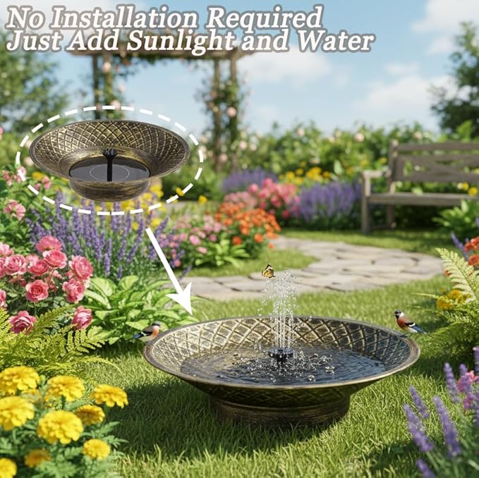Solar Bird Bath for Outdoors, Metal Solar Bird Bath Fountain, 12.6" Bird Bath Bowl, Bird Water Fountain for Garden Patio Lawn Decor, Gold