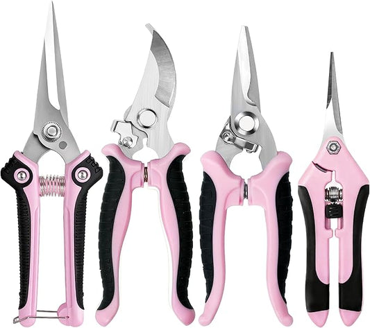 EWPJDK 4 Pack Garden Pruning Shears, Stainless Steel Garden Shears, Gardening Shears, Garden Scissors, Clippers, Pruning Snips, Pruning Shears for Gardening Tools (Pink)
