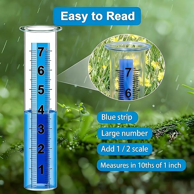 Rain Gauge Replacement Tube, Accurate Rain Gauges Outdoors Best Rated, 7" Capacity Rain Gauge Tube Replacement for Yard & Garden, Water Gauge for Rain (Large Scale Tube)