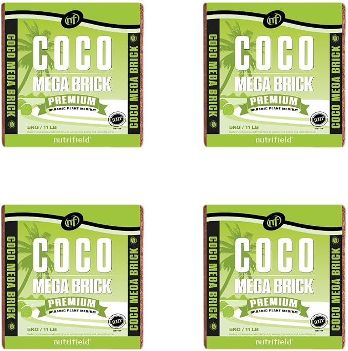 Nutrifield Coco Coir Mega Brick 4-Pack 45 Pound Block Compressed Coir Nutrifield Premium Coco is Pre Buffered with Calcium, RHP Quality, Coconut Coir for Garden