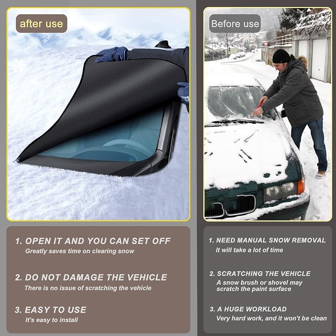 2PCS Windshield Snow Cover, Car Windshield Cover for Ice and Snow, Automotive Large Magnetic Windshield Frost Cover With Side Window and Mirror Protector in Winter, Suitable for Most Vehicle,Sedan,SUV