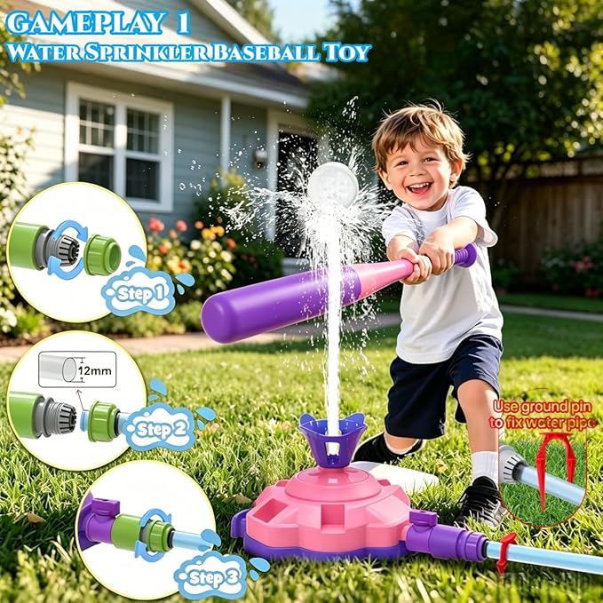 4-in-1 Upgraded Water Sprinkler Toy,Water-Spraying Rocket,Water Baseball,360°Rotating Sprinkler,Foot-Pump Rocket Launch,Outdoor/Yard/Garden/Lawn/Pool Summer Water Game for Kids Age3 4 5 6 7 8Boy Girls