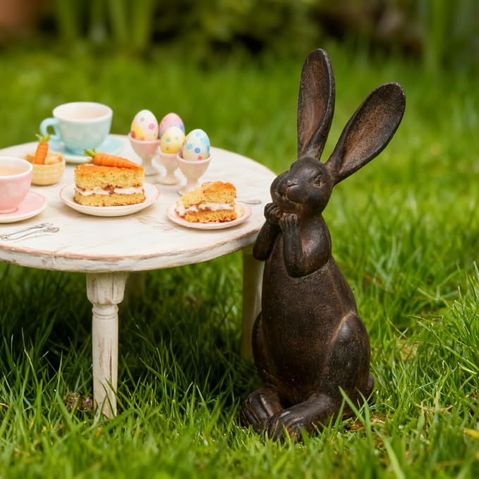 DiliComing Bunny Decor Resin Animals Statue - Garden Decorations Garden Decor for Outside Cute Cheeky Bunny Figurine Statues for Home Decor Outdoor Decor for Porch 5 × 4 × 11 Inch