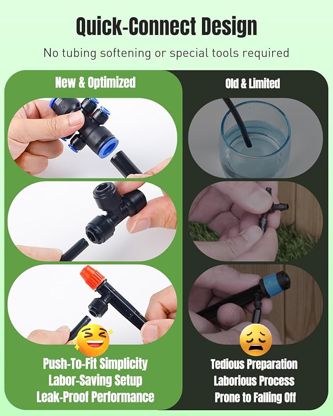 Pawfly 230 ft Quick Connect Drip Irrigation Kit, Drip Irrigation System for Garden Watering System with 1/2" (33 ft) & 1/4" (197 ft) Tubing and Accessories Garden Irrigation System for Greenhouse Lawn
