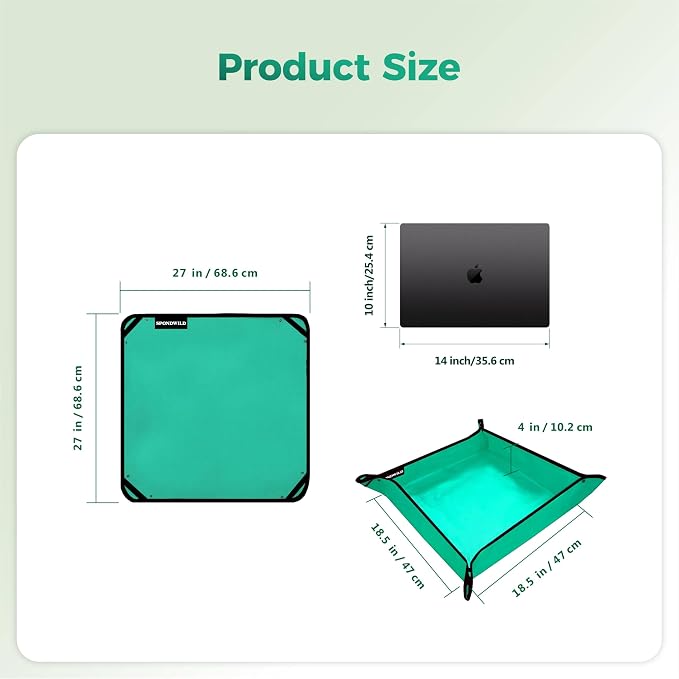 Plant Transplanting Mat - Thickened Waterproof Potting Mat, Succulent Gardening Mat, Portable Repotting Mat for Mess Control (Pe-Green27 x 27")