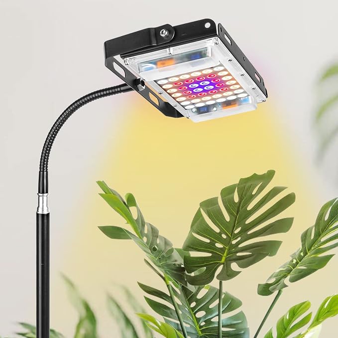 LBW Grow Light with Stand, Full Spectrum LED Floor Plant Light for Indoor Plants, Grow Lamp with On/Off Switch, Adjustable Tripod Stand 15-48 inches