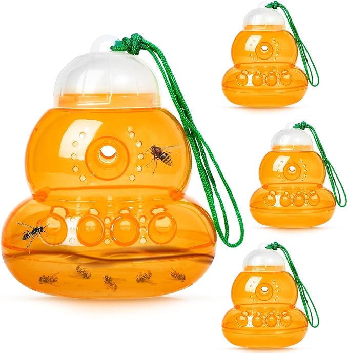 4 Pack Reusable Wasp Traps Outdoor Hanging Yellow Jacket Trap Carpenter Bee Traps for Outside Hornet Trap Wasp Catcher for Outdoors, Wasps Killer Garden, Farm, Insect Bug Flies