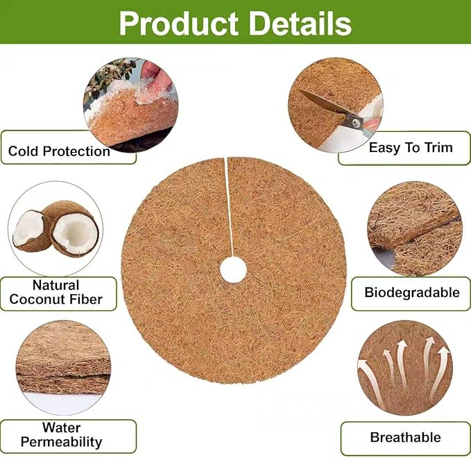 4 Pack 11.8 Inch Coconut Fiber Mulch Ring - Natural Coco Coir Tree Ring Protector Mats, Weed Barrier Plant Discs for Moisture Retention, Indoor Outdoor Trees and Landscaping