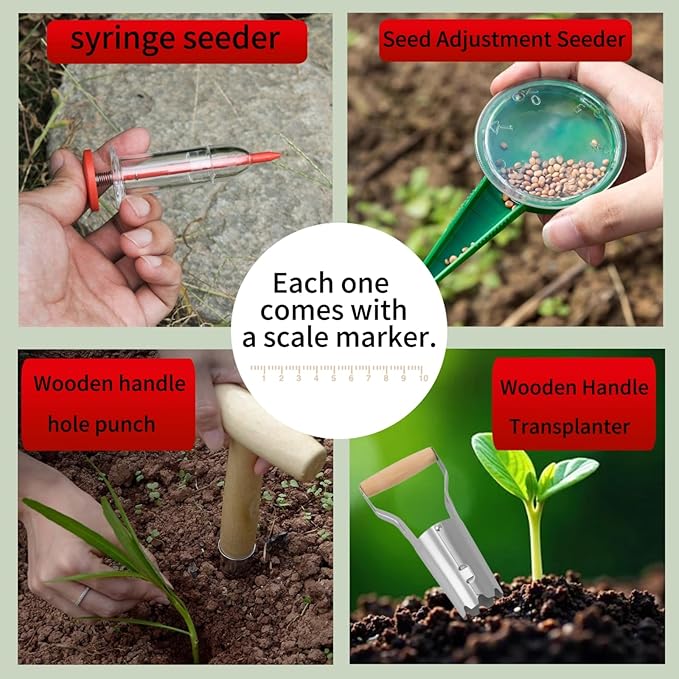 Bulb Planter & Garden Dibber - Heavy Duty Transplanter and Hole Punch Tool for Bulbs, Seeds, Seedlings | Ergonomic Handle with Depth Markers for Tulips, Daffodils, Dahlias