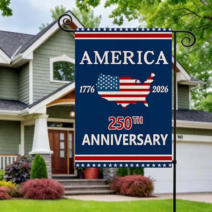 250 Anniversary Usa Garden Flags for Outside, 250 Anniversary USA Flag with Map Design, 1776-2026 Patriotic 4th of July Decorations Yard Sign Double-Sided Waterproof Flag 12x18 Inch 250 Year American Flag
