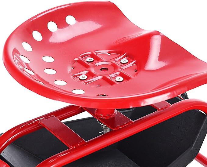 Giantex Rolling Garden Work Seat, 360 Swivel Gardening Workseat with Wheels, Tool Basket, Adjustable Height, Outdoor Scooter for Sitting, Gardening Stool Chair for Planting Trimming, Red