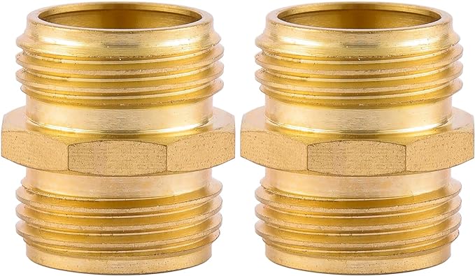 Garden Hose Connector, Male to Male Hose Adapter, 2 Pack 3/4 Inch Brass Water Hose Connector for Female Hose to Female Hose,(3/4" GHT Double Male)