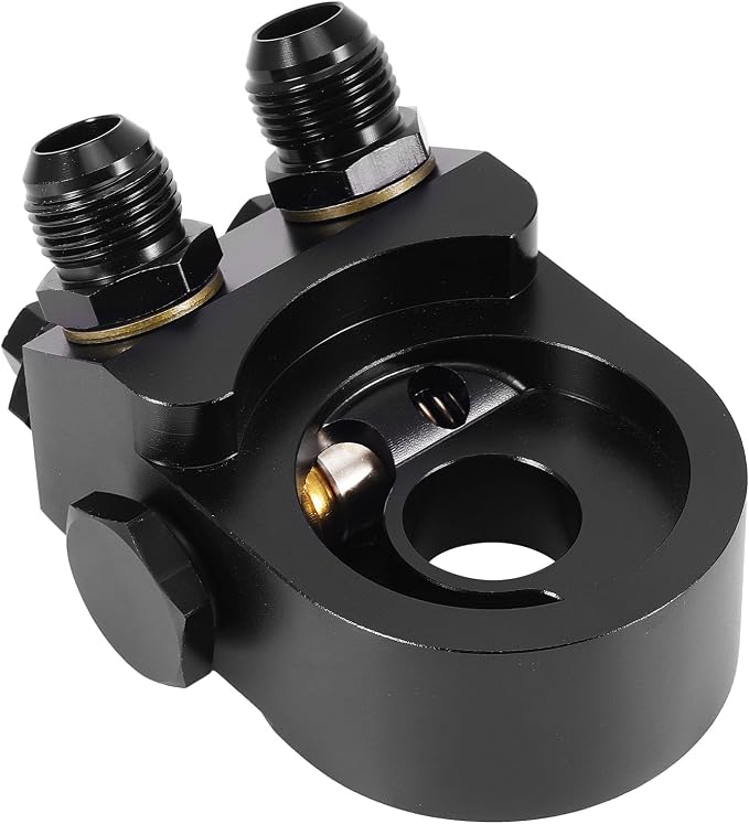 maXpeedingrods 16 Row Engine Oil Cooler Kit, 10AN Transmission Engine Cooler British Radiator Universal Aluminium Black, Thermostatic Oil Filter Sandwich Adapter, Air Guide Kit and Oil Cooler Hoses