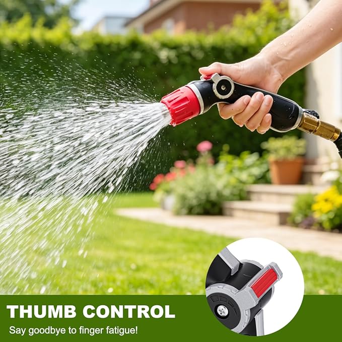 FANHAO Metal Thumb Control Adjustable Nozzle with 30% Higher Water Flow, Heavy Duty Garden Hose Nozzle High Pressure Water Nozzle, Adjustable Spray Patterns for Lawn Watering, Car Washing, Cleaning