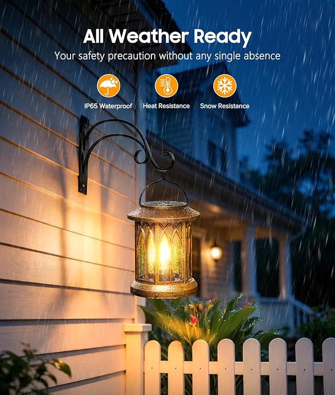 Solar Lantern Outdoor Lights with Wall Mount Kit, 2 Pack Upgraded Solar Lanterns Outdoor Waterproof, Hanging Solar Lights for Outside Decorative Yard Patio Path Porch Garden(Antique Copper)