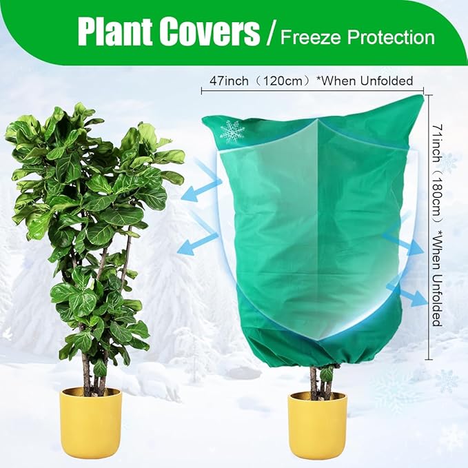 RooTrimmer Plant Covers Freeze Protection 2-Pack, 47.3" x 70.9" Frost Covers with Zipper Drawstring, Outdoor Winter Frost Cold Weather Shrubs Trees Jacket Covers Green