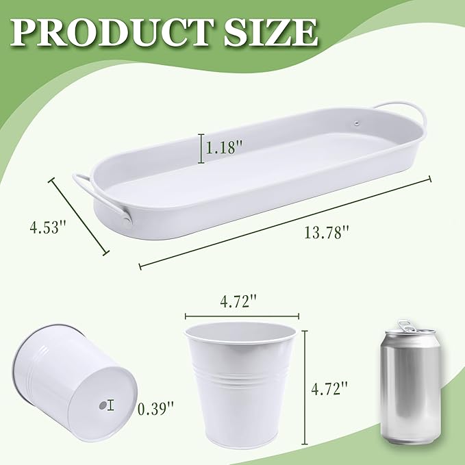 TCBWFY Indoor Herb Garden Planter Set - 3 Pack 4.7" White Metal Plant Pots with Drainage Holes & Removable Tray - Windowsill Kitchen Counter Balcony Office Garden