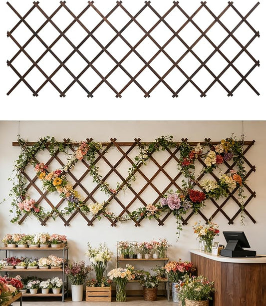 1Pack 47.2Inch Wooden Lattice Wall-Expandable Plant Garden Trellis for Climbing Plants Outdoor