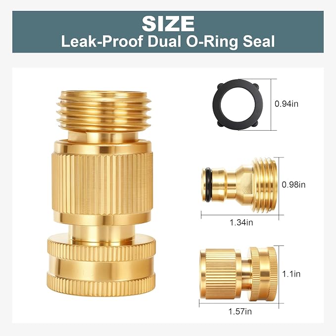 Garden Hose Quick Connect, Solid Brass 3/4 Inch GHT Hose Connector No-Leak, Heavy Duty Male & Female Quick Connect Hose Fittings, Easy Connect for Garden Hose & Pressure Washer (4Sets)