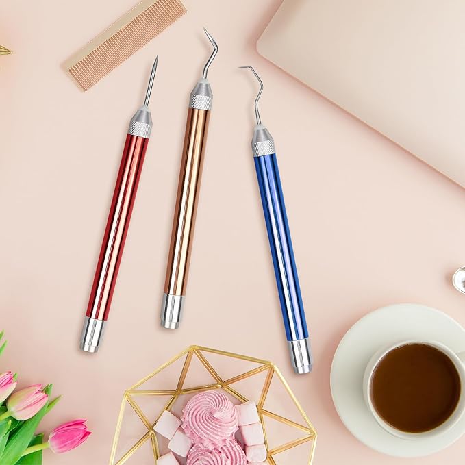 3PCS LED Weeding Tools for Vinyl with Light with Pin and Hook Lighted Pin Pen Weeding Tool for Removing Iron on Tiny Vinyl Paper Silhouette Cutting Machines Supply (Blue/Red/Rose Gold)