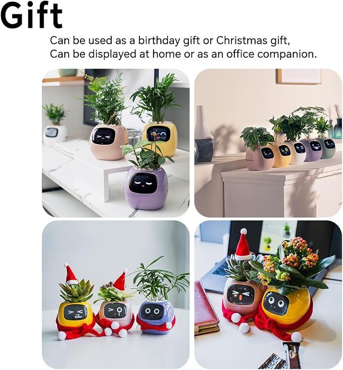 Smart Pet Planter, Smart Plant Pot, With Artificial Intelligence, Time Weather Display, And Multiple Expressions Animation,Lovely Plant Companion, For Desktop Decoration, Gifts,Plant-Free (Purple)