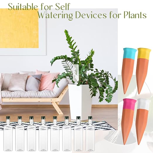 Ziliny 8 Pack Terracotta Watering Spikes Devices, Plant Self Watering Spikes with 25 oz Plastic Wine Bottles, Slow Release Vacation Insert Plant Waterer Devices for Indoor Outdoor