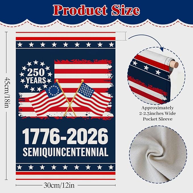 250 Anniversary USA Garden Flag, Double Sided Waterproof Patriotic American Flag 1776-2026, Outdoor Yard Decor 12x18