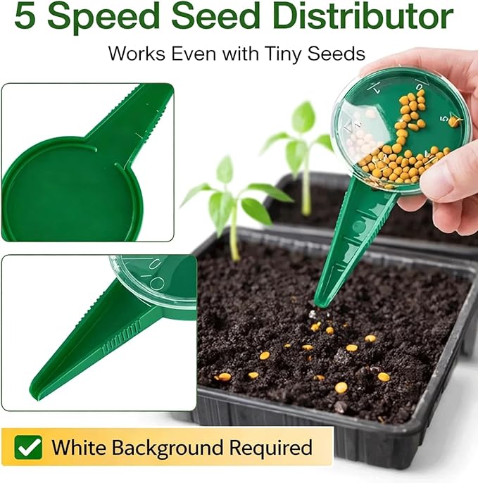 12-Hole Digger Seed Spreader,7 Piece Sowing Seeds Dispenser Set,Mini Seed Dispenser for Small Seeds, Handheld Seed Planter Tool Seed Dibber Multifunctional Spacer Gardening Tools (Green)