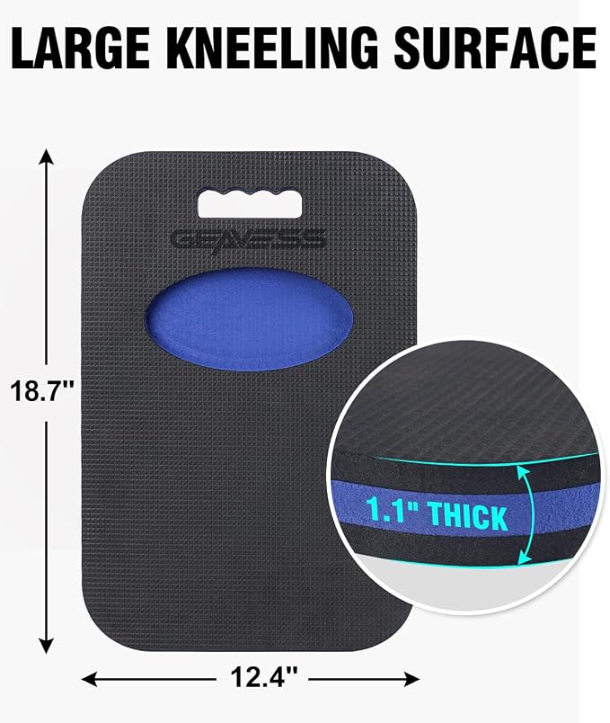 Garden Kneeling Pad, Comfortable Foam Knee Pad with Handle & Tool Tray, Durable Supportive Knee Cushion for Gardening, Garage Work, Workshop Repairing, 18.7"x12"x1.1", Black & Blue | Extra Thick EVA Foam Mechanic Mat