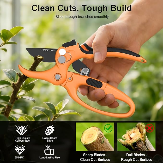 8” Detachable Pruning Shears – Heavy‑Duty Garden Clippers Made of Japanese Steel with Self‑Locking Safety, Ergonomic Non‑Slip Grip Garden Scissors for Plants Cutting, Ideal Gift for Father's Day