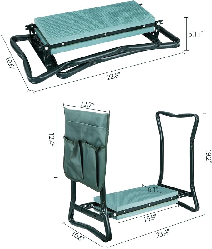Garden Kneeler Seat with EVA Folding Portable Bench Kneeling Pad and Tool Pouch New