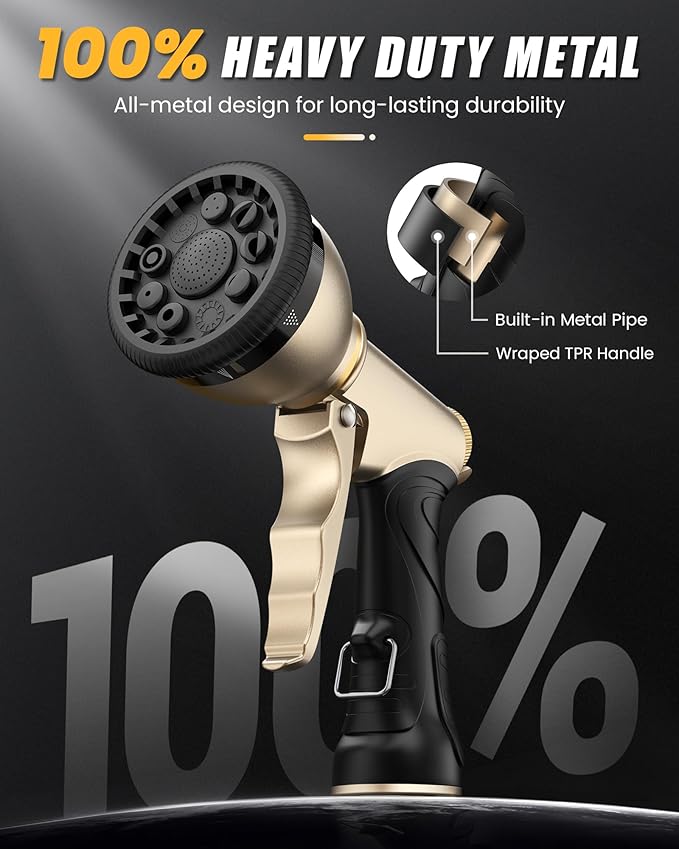 RAINPOINT Garden Hose Nozzle with Quick Connect, Heavy Duty Water Hose Sprayer Nozzle with 9 Adjustable Spray Patterns, Hand Sprayer for Watering Plants, Lawns, Car and Pet Washing (Black)