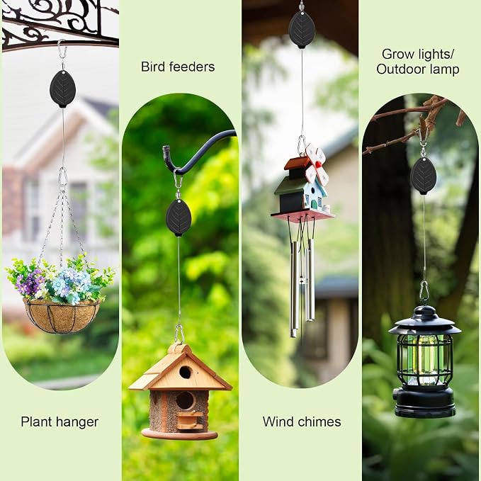 2026Upgraded 3Pcs Heavy Duty Retractable Plant Hanger, 44lbs Load, Auto Lock, Adjustable Hook for Hanging Plants, Bird Feeders, Wind Chimes, Garden Pots,Rust-Proof Stainless Steel,Black