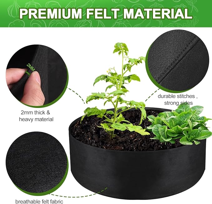 100 Gallon Large Grow Bag, Heavy Duty Fabric Round Raised Garden Bed Planter Pots for Planting Herb Flower Vegetable Potato Plants (50" D x 12" H, Black)