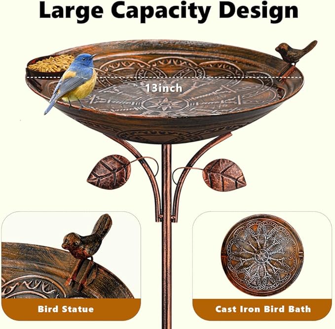 dreamysoul Metal Outdoor Bird Baths, 38 Inches Tall Vintage Freestanding Cast Iron Birdbaths, 5-Pronged Bird Bath for Outside Garden Yard Patio Decor