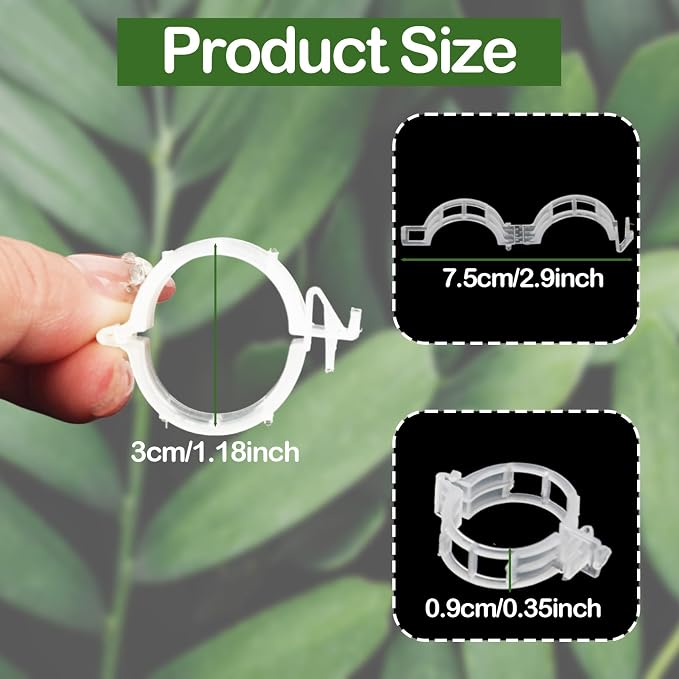 100 Pcs Plant Support Clips, Secure Plastic Plant Clips for Support Grape Vine, Tomato Clips for String Trellis to Grow Upright and Healthier, Garden Clips Outdoor Indoor Use(White)