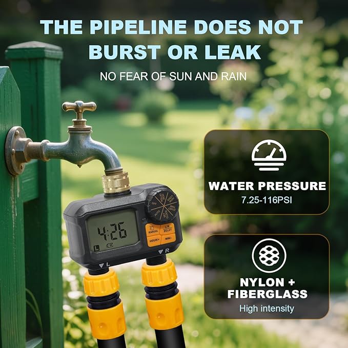 ANDOLL HOME Water Timer for Garden Hose - 2 Zone Timed Sprinkler with Rain Delay/Manual Watering/Automatic Irrigation Programmable Faucet Timer for Yard Lawn (1, Matte-Black)