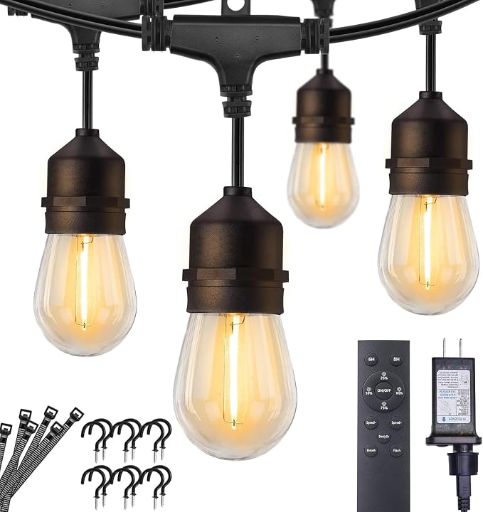 Brightown 82FT Outdoor String Lights - 25 LED Bulbs Patio Lights with Remote, Timer, Dimmable, Waterproof Connectable Hanging Outside Lights for Backyard Bistro Porch Deck Party Wedding