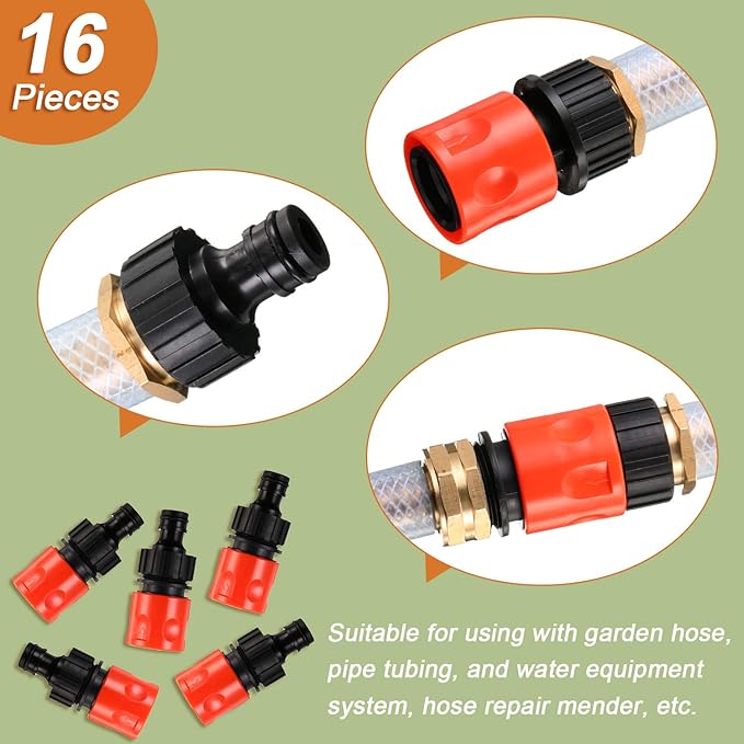 Hotop 16 Pieces Garden Hose Quick Connector 3/4 Inch Plastic Water Hose Fittings Male and Female Connectors End Adapters with 10 Pieces Rubber Gaskets(Red, Black)