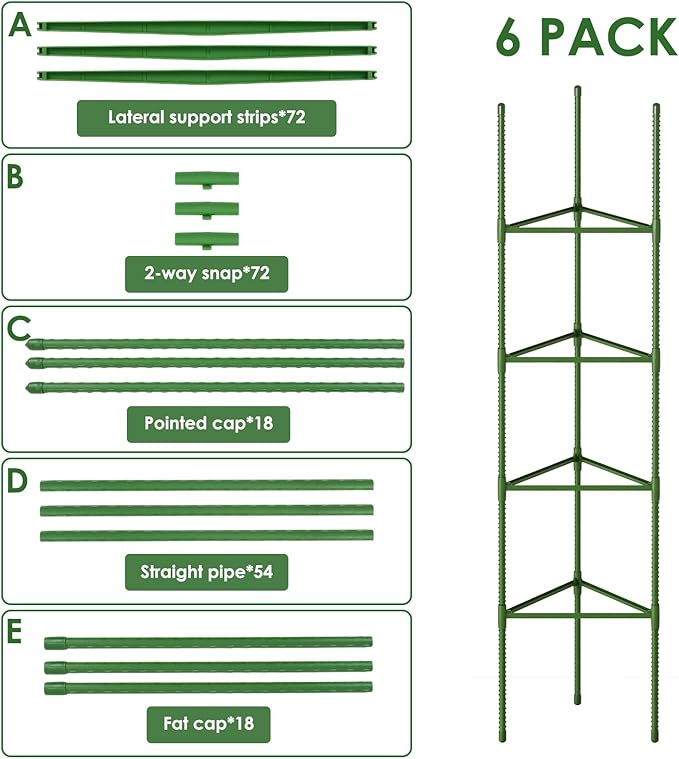 CEWOR Tomato Cage - 6 Pack Tomato Trellis, 63 Inch Extra Tall Tomato Cages for Garden, Garden Stakes Triangle Plant Stake Structures for Climbing Plants Outdoor, Pots, Raised Garden Bed, Vegetables