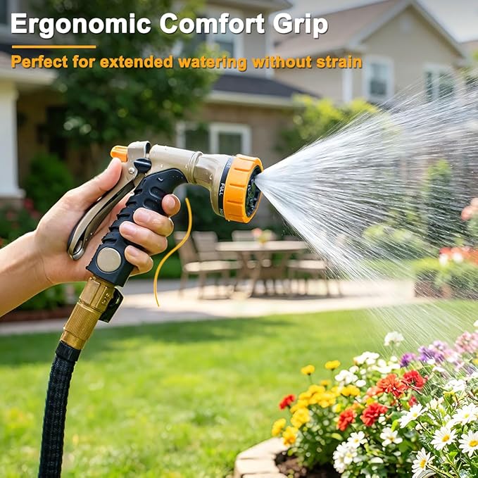 FANHAO Heavy Duty Garden Hose Nozzle, 100% Metal Rear Trigger Hose Sprayer for Garden Hose High Pressure, 7 Spray Patterns Water Hose Nozzle for Plants Watering, Cars Washing & Pets Bathing