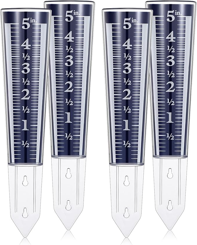 Yexiya 4 Pcs 5 Inch Capacity Rain Gauge Outdoor Easy to Read Acrylic Rain Gauges Measure and Monitor Precipitation Magnifying Scale and Numbers for Garden Yard Field Lawn (Blue)