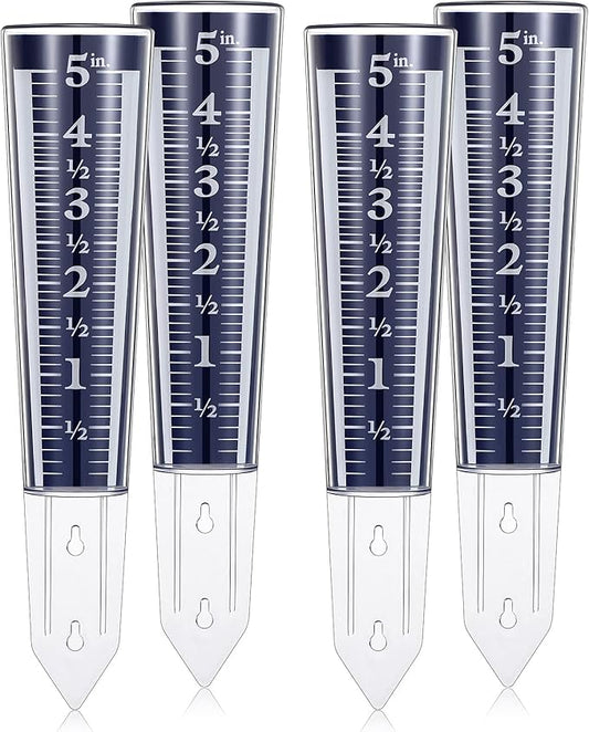 Yexiya 4 Pcs 5 Inch Capacity Rain Gauge Outdoor Easy to Read Acrylic Rain Gauges Measure and Monitor Precipitation Magnifying Scale and Numbers for Garden Yard Field Lawn (Blue)