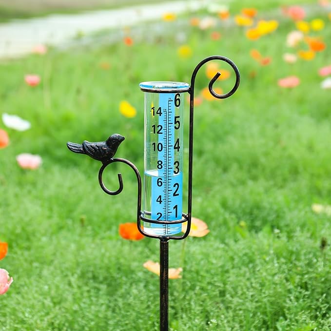 MUMTOP Rain Gauge Outdoor, 6 Inch Capacity Large Number Easy Read Bird Rain Measure Gauge for Lawn, Yard and Garden