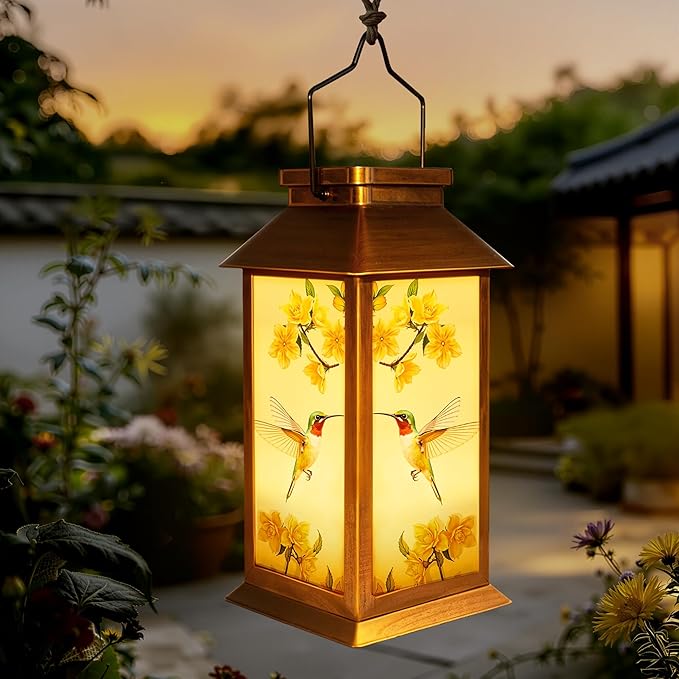Guhope Birthday Gifts for Women Mom Grandma Men, Solar Lanterns Outdoor Waterproof, Hummingbird Hanging Garden Decor Outdoor Solar Lights for Garden Lawn Yard Patio Porch
