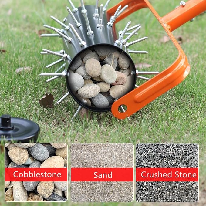 Rolling Lawn Aerator, 71 Inch Manual Aerator Lawn Tool Roller with 42 Spikes, Heavy Duty Soil Penetrator for Garden Yard